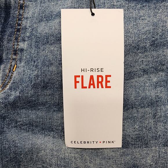 NEW Celebrity Pink Jeans Womens 21/35 Juniors Blue High Rise Flare Distressed - Picture 4 of 16